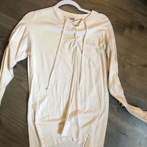 Pink lace up shirt